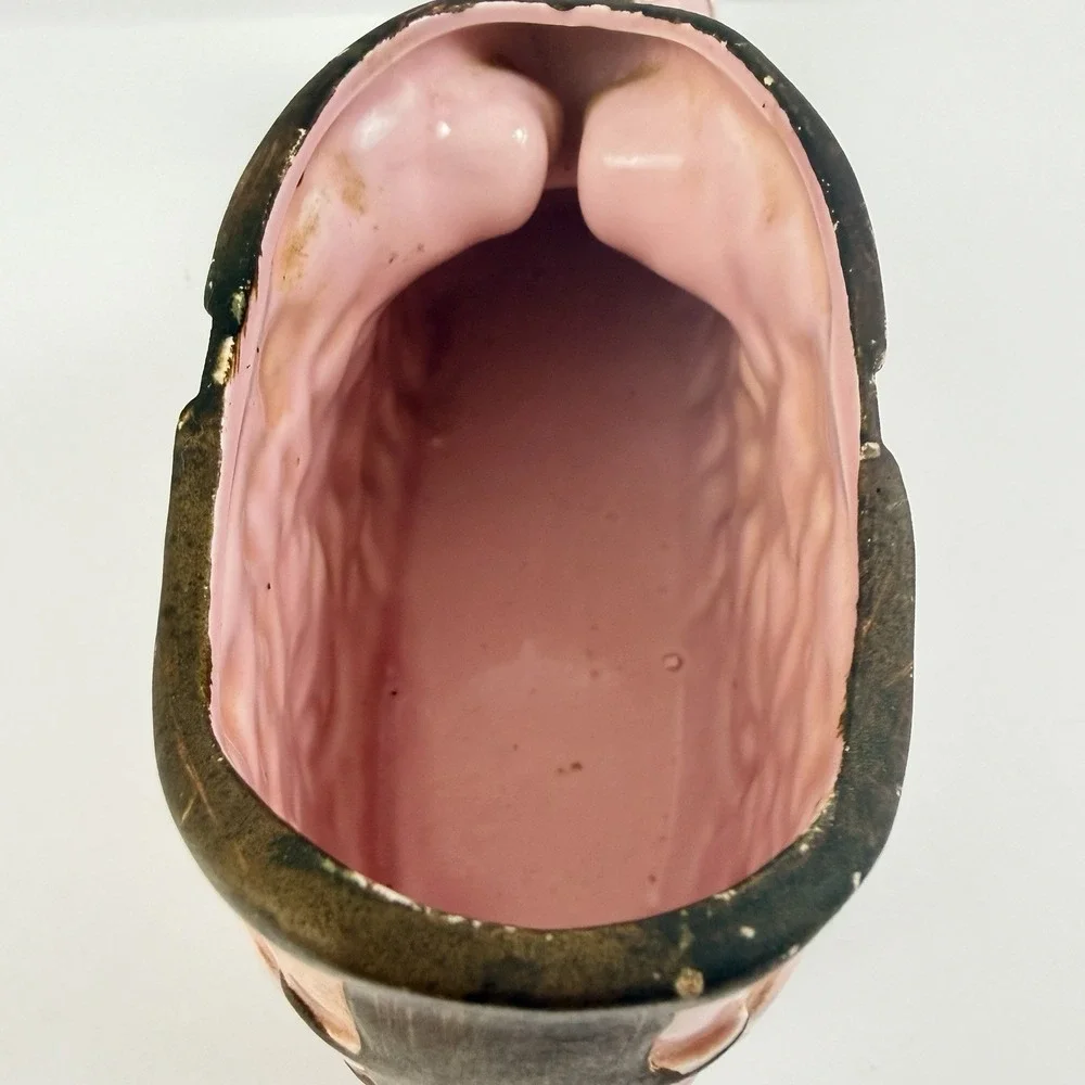 Vintage UCAGCO Pink Cornucopia Vase Planter Embossed Floral‎ Mid Century Japan